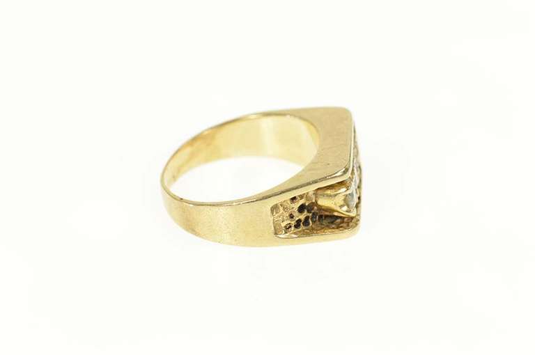 14K Yellow Gold 0.75 Ctw Retro Diamond Squared Textured Ring