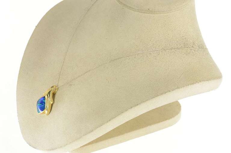 14K Yellow Gold Syn. Black Opal Inlay Ornate Statement Pendant