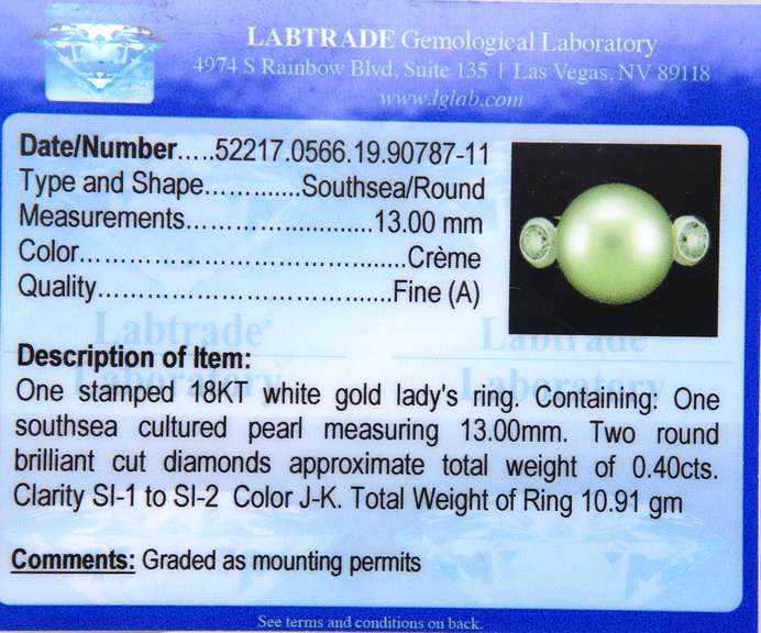Fantastic 18kt Southsea Cultured Pearl and Diamond Ring