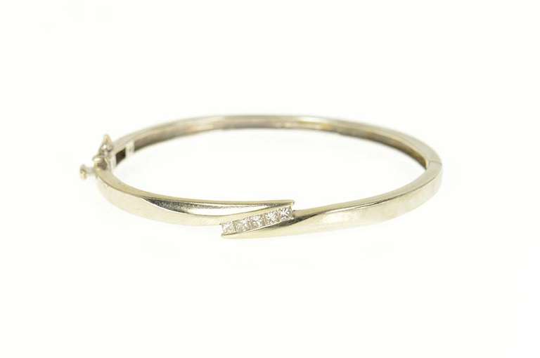 14K White Gold 0.50 Ctw Diamond Ornate Bypass Bangle Bracelet