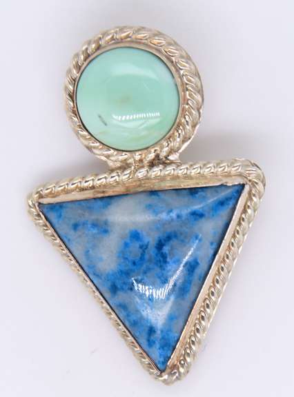 Vintage Sterling Silver Signed Turquoise Pendant