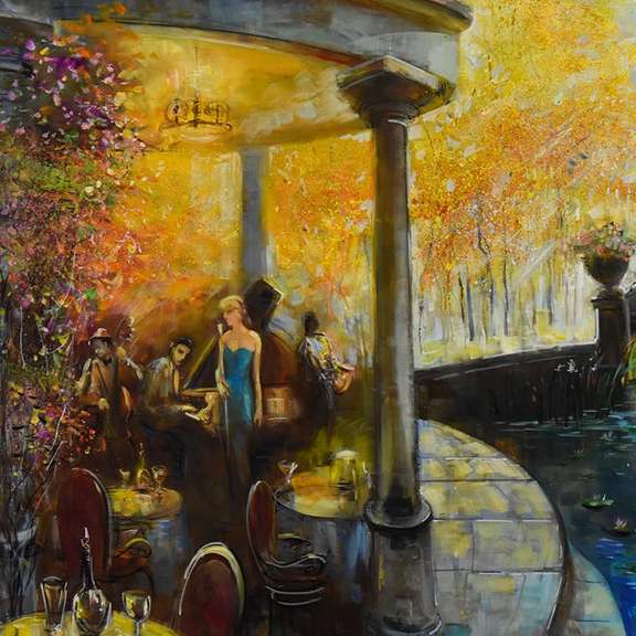 Vadik Suljakov, "Autumn Serenade" Original Oil Painting on Canvas, Hand Signed with Letter of Authenticity.