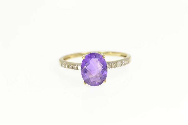 14K Yellow Gold Amethyst Diamond Statement Engagement Ring