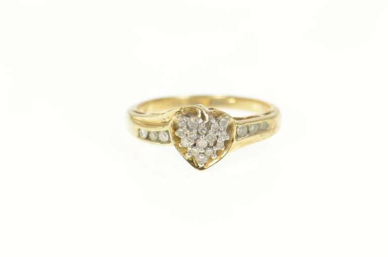 10K Yellow Gold Diamond Heart Cluster Love Promise Bypass Ring