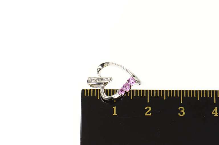 10K White Gold Pink Sapphire Diamond Heart Love Pendant