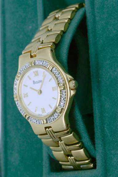 Bulova Gold Tone Diamond Accented Watch. Pre-Owned.