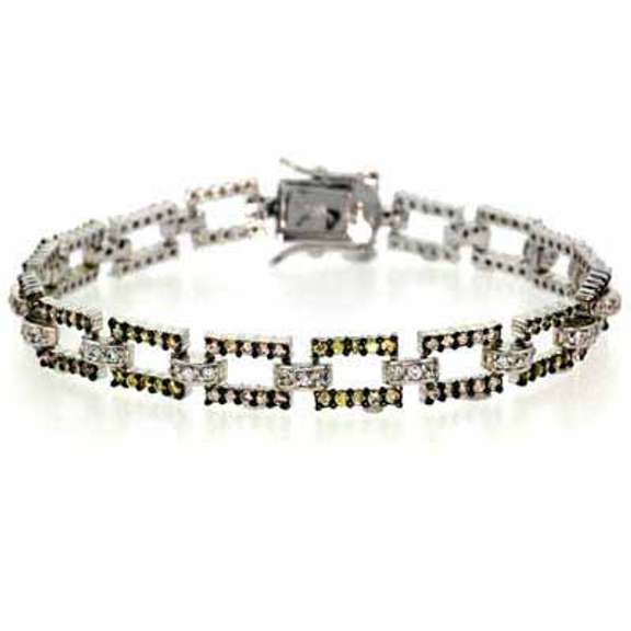 Sterling Silver Champagne & Yellow CZ Link Tennis Bracelet
