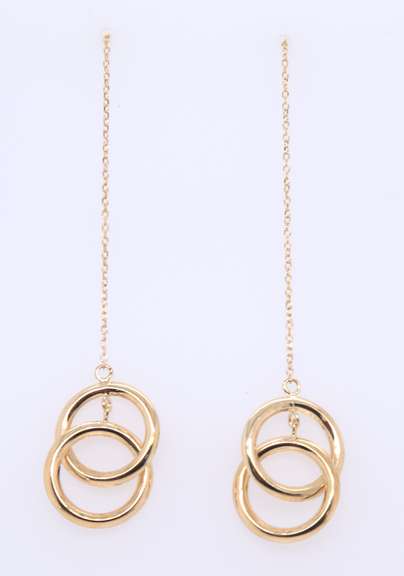 Simple Yellow Gold Double Circle Threaders Earrings
