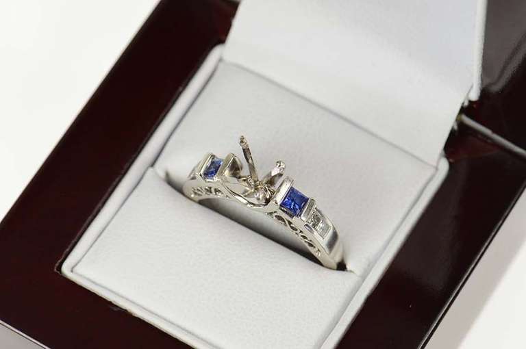 14K White Gold Sapphire 2.00 Ct Princess Engagement Setting Ring