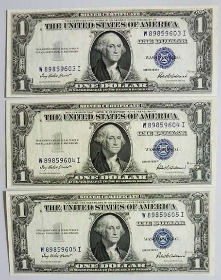 (3) Crisp Exceptional 1935F $1 Silver Certificates-Consecutive!