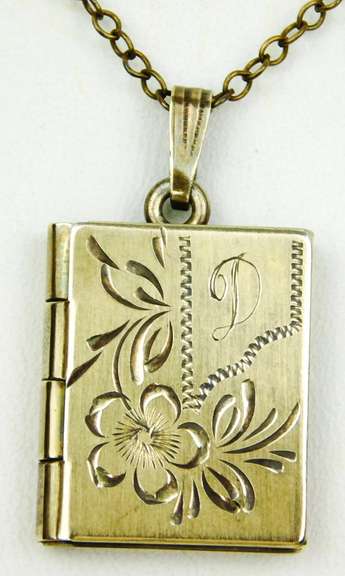 Vintage Gold Filled/Sterling Book Locket & Chain