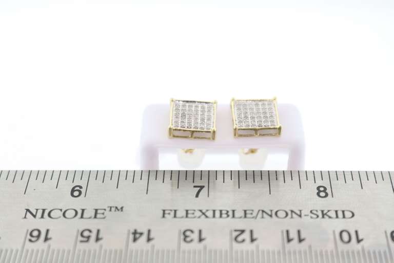 Square 10k Yellow Gold Earrings with Diamond Studs