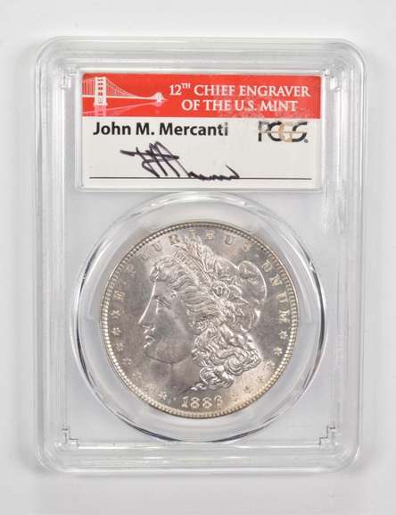 MS65 1886 Morgan Silver Dollar - Mercanti Signed - Graded PCGS