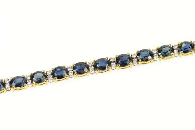 18K Yellow Gold 11.67 Ctw Natural Sapphire Diamond Tennis Bracelet