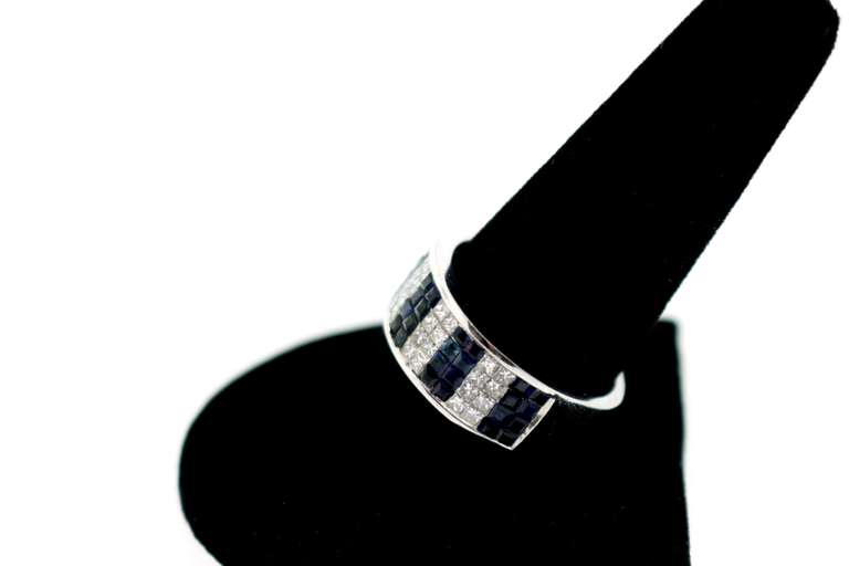 18K WHITE GOLD DIAMOND AND SAPPHIRE BAND