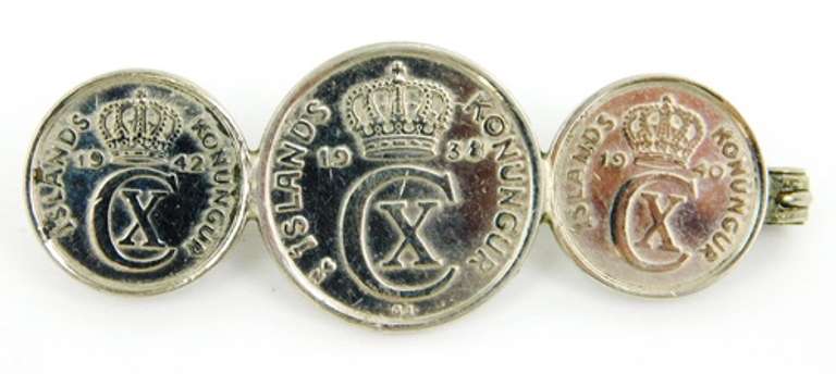 WW2 Konungur Islands Silver Coin Brooch