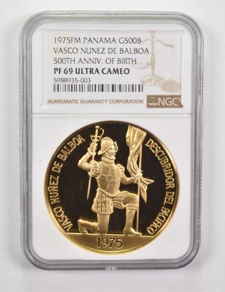PF69 UCAM 1975 FM Panama Gold 500 Balboa 500th Anniv Of Nunez Birth Graded NGC