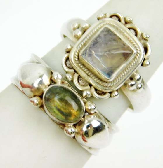 2 Sterling Silver Rings - Moonstone & Labradorite, 8