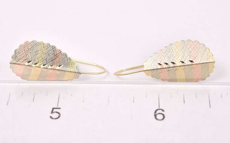 Lavish Leaf Earrings in 14K Tri-Color Gold