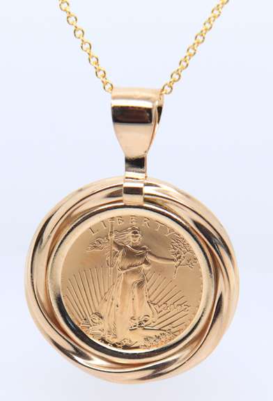 2002 $5 Gold Walking Liberty Gold Frame Pendant on Chain