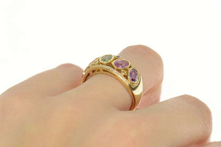 14K Yellow Gold Effy Amethyst Citrine Peridot Diamond Band Ring