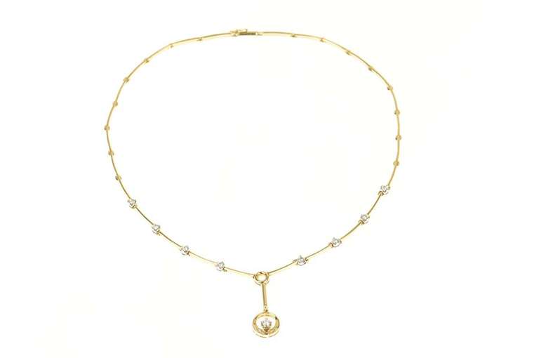 14K Yellow Gold 1.11 Ctw Ornate Retro Diamond Drop Bar Link Necklace