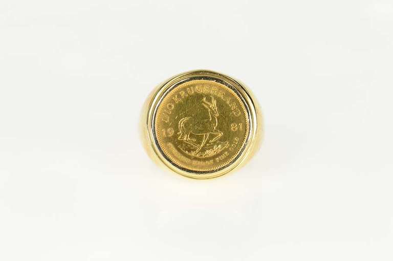 14K Yellow Gold 1981 ⅒ Oz Krugerrand South African Gold Coin Ring