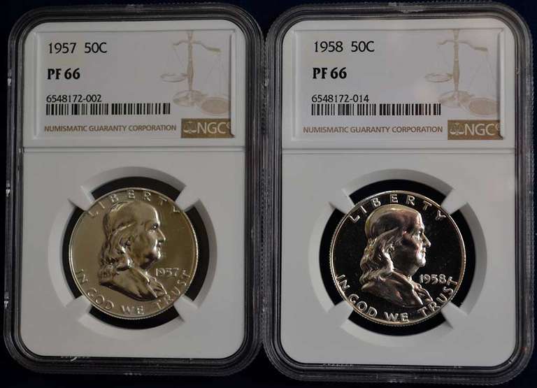 1957 And 1958 Franklin Half Dollars NGC PF66