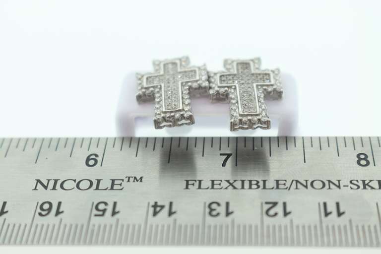 Majestic Diamond Encrusted 14k White Gold Cross Earrings