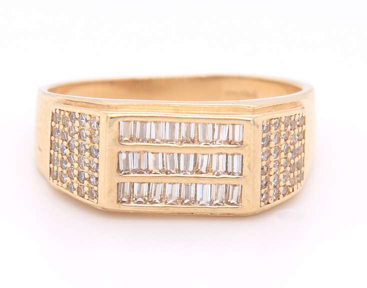 Gent's Yellow Gold Emerald Cut Cubic Zirconia Ring