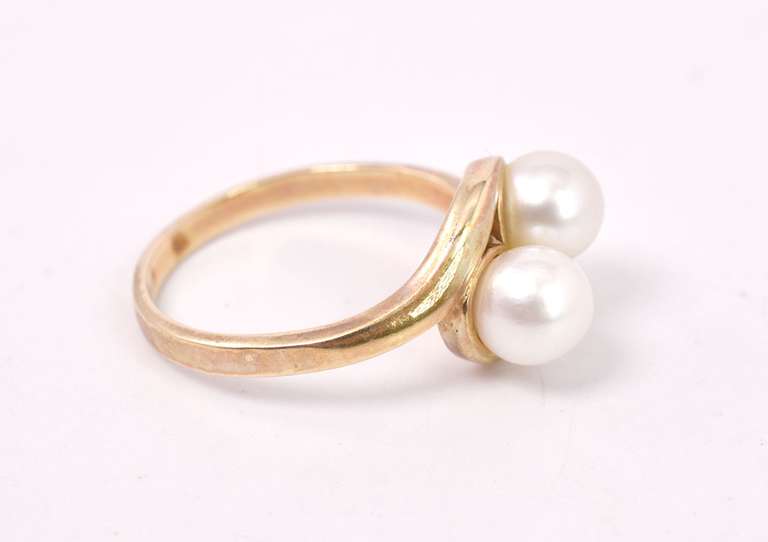 Wonderful Double Pearl Ring in Yellow Gold