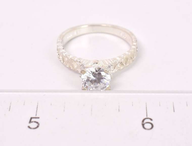 Heart Themed Crystal Ring in Sterling Silver