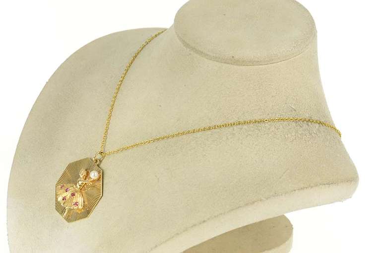 14K Yellow Gold 1960's Ruby Ballerina Pearl Dancer Charm/Pendant