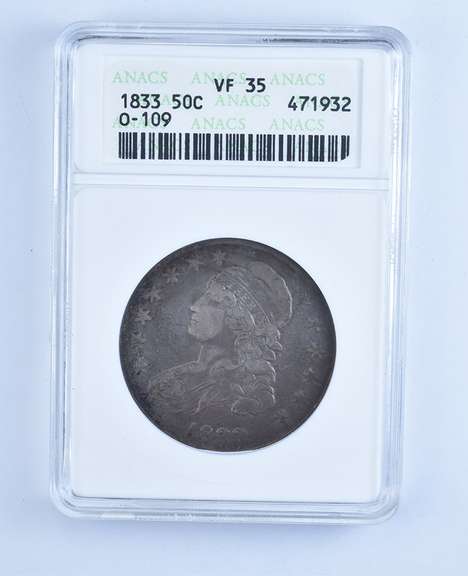 VF35 1833 Capped Bust Half Dollar - O-109 - Graded ANACS
