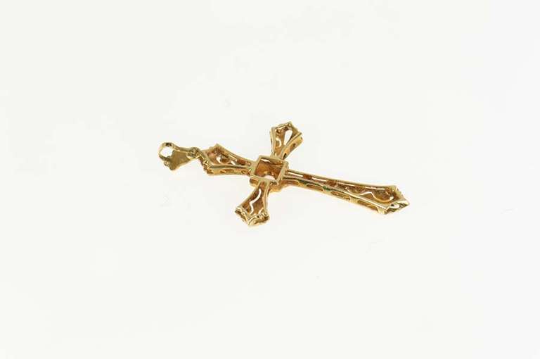 18K Yellow Gold Art Deco Ornate Cross Christian Classic Symbol Pendant