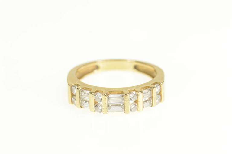 14K Yellow Gold Baguette & Round CZ Statement Band Ring