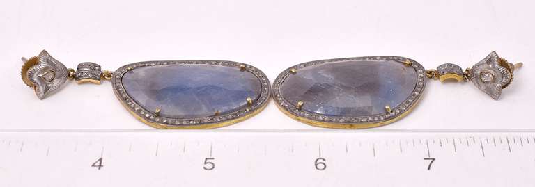Sensational 9.17CTW Gray Sapphire and Diamond Earrings in Gold Plated Sterling Silver