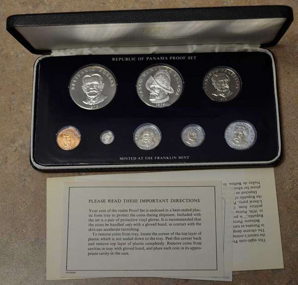 1976 8 Piece Republic Of Panama Proof Set Minted At Franklin Mint Silver