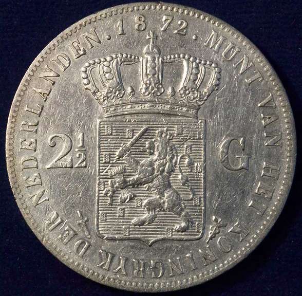 1872 Netherlands 2 1/2 Gulden, Circulated.