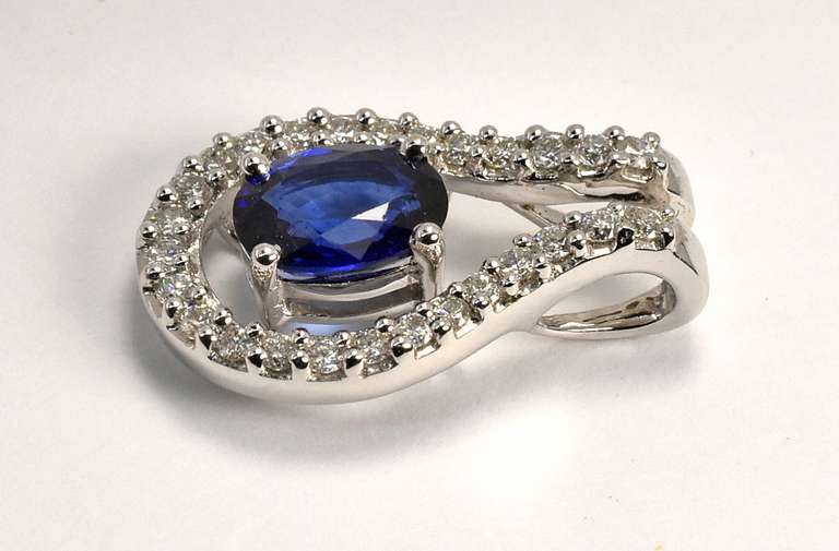 Lovely Sapphire & Diamond Pendant in 18K WG