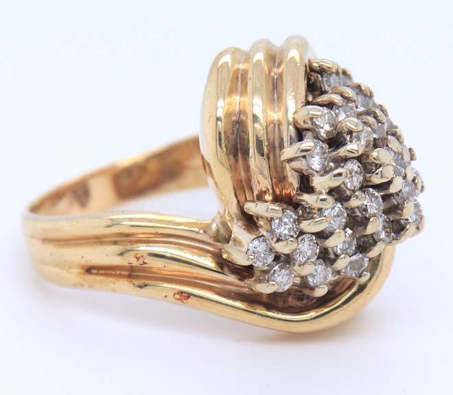 Glamorous 14kt YG Diamond Waterfall Bypass Ring