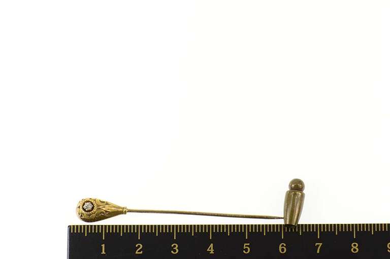 10K Yellow Gold Victorian Diamond Ornate Scroll Classic Stick Pin