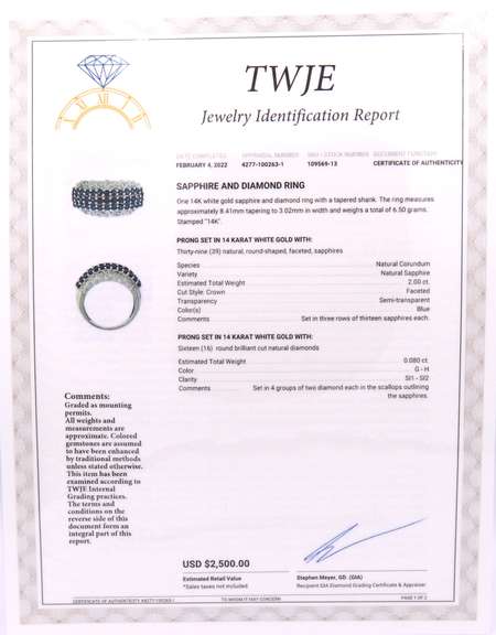 Majestic White Gold Blue Sapphire and Diamond Wide Band