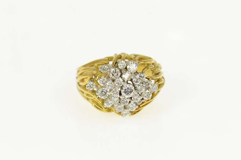 18K Yellow Gold 1.44 Ctw Diamond Artisanal Vine Cluster Men's Ring