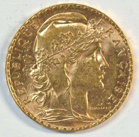 Blazing Gem BU 1907 France 20 Francs Gold 'Rooster'