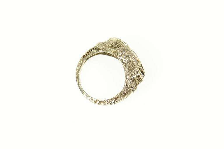 14K White Gold Diamond Ornate Art Deco Filigree Engagement Ring