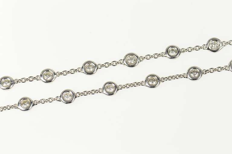 18K White Gold 4.20 Ctw Round Diamond By the Yard Chain Necklace