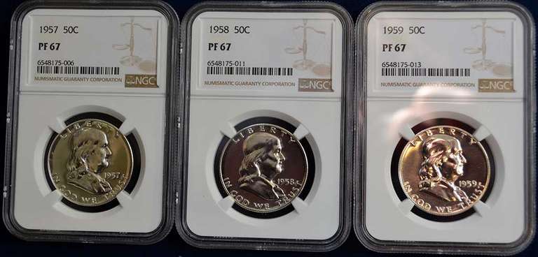 Run Of Franklin Half Dollars NGC PF67 1957-1959
