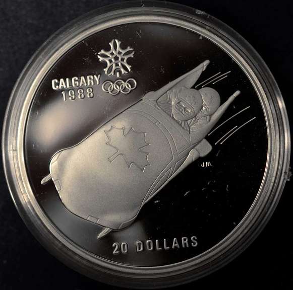 1986 Canada $20 Winter Olympic Games Sterling Silver Proof Coin Biathlon
