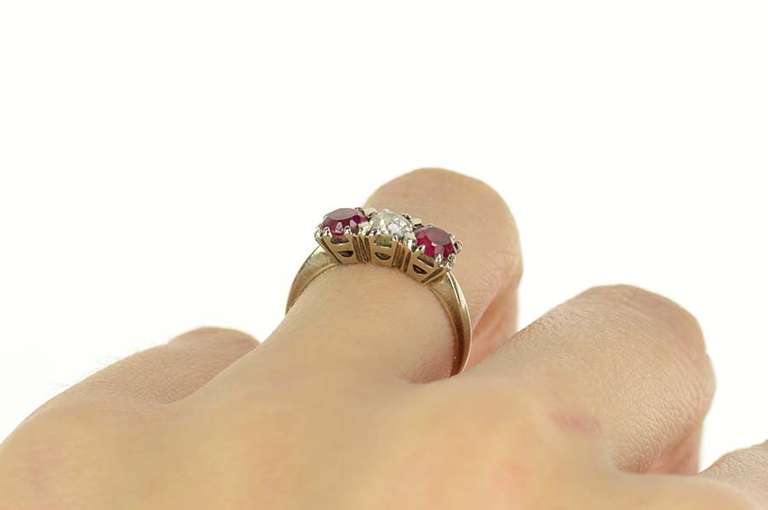 14K White Gold 1.40 Ctw 1940's Old European Diamond Ruby Ring